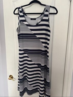 mandee Navy & White Striped Midi Tank Dress